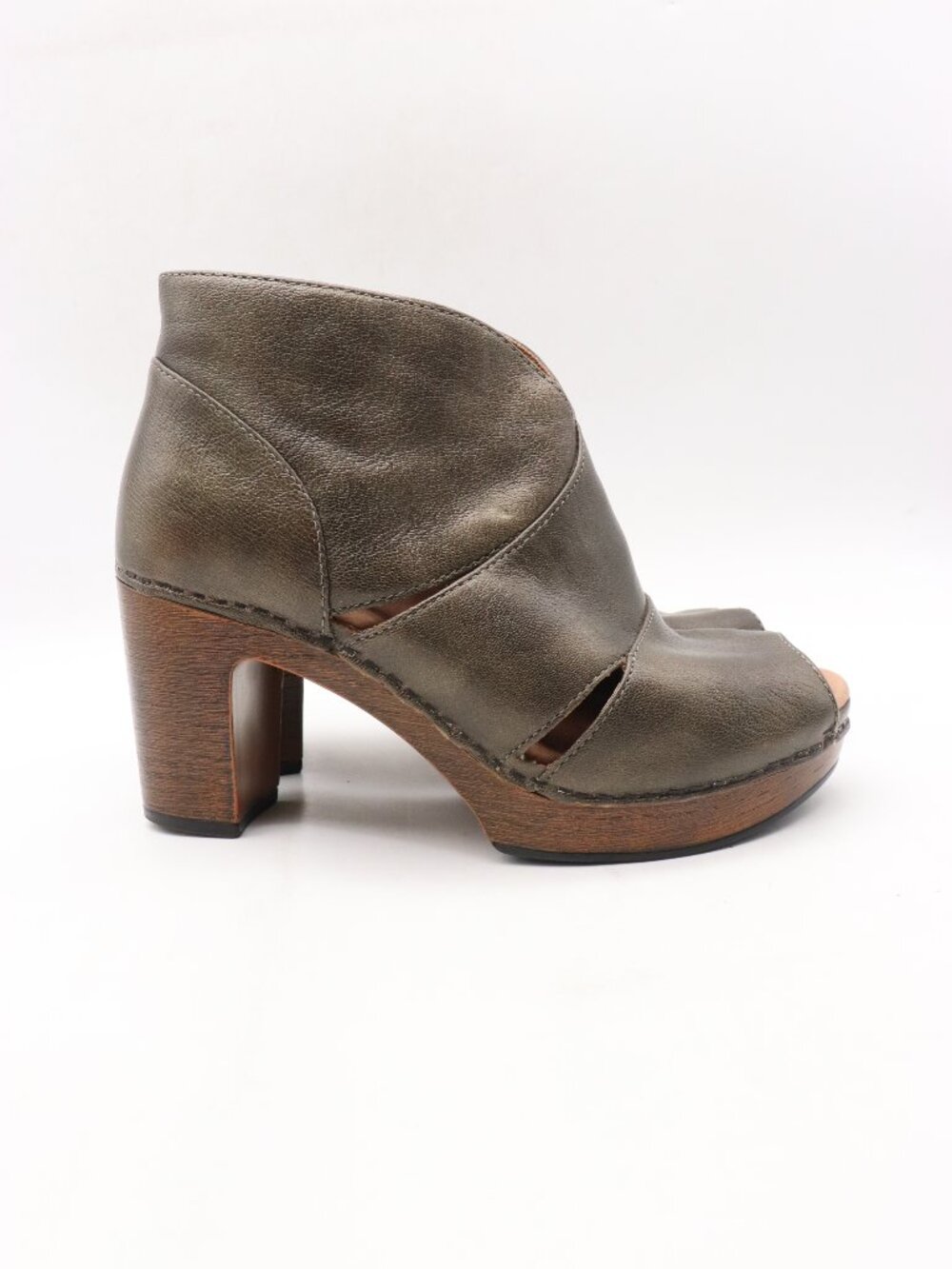 Dansko Delphina Women's EU 36 Bronze Gray Leather Peep Toe Sandals Side Zip